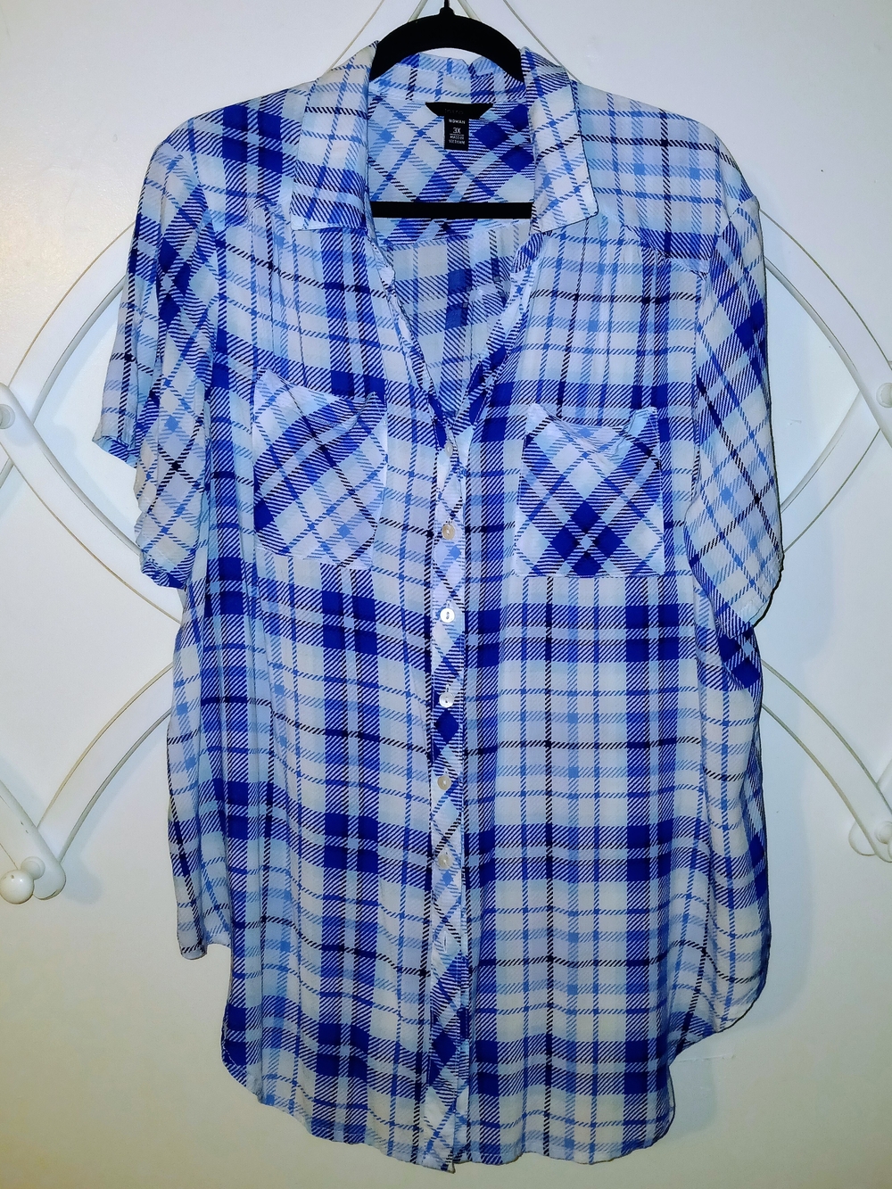 intro. Blue & White Plaid Button-Front Short Sleeve Shirt